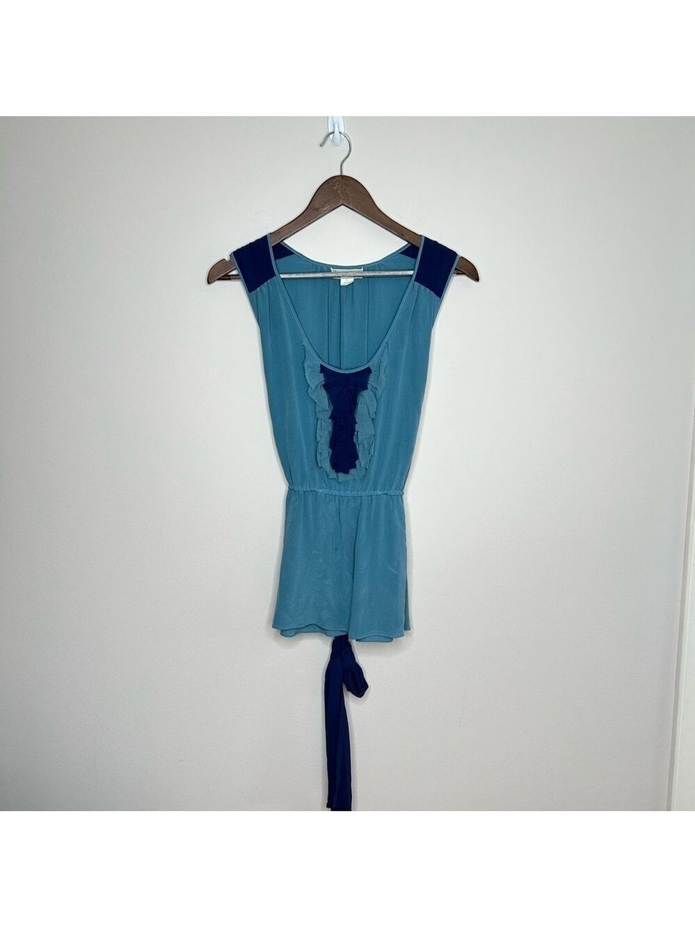 Anthropologie Blue Silk Blouse Sleeveless Size 8